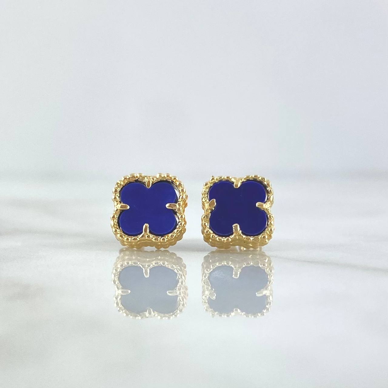 Topos Trébol Vcya 2.7gr / 9mm Cuarzo Azul Punteado Oro Amarillo 18K