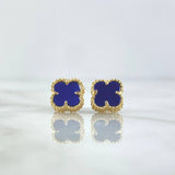 Topos Trébol Vcya 2.7gr / 9mm Cuarzo Azul Punteado Oro Amarillo 18K
