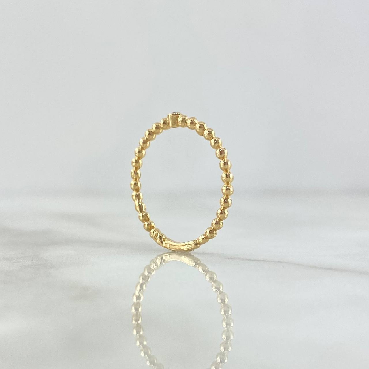 Anillo Solitario Bisel Esferas 1.65gr / T7 1/4 / Circon Blanco Oro Amarillo 18K *