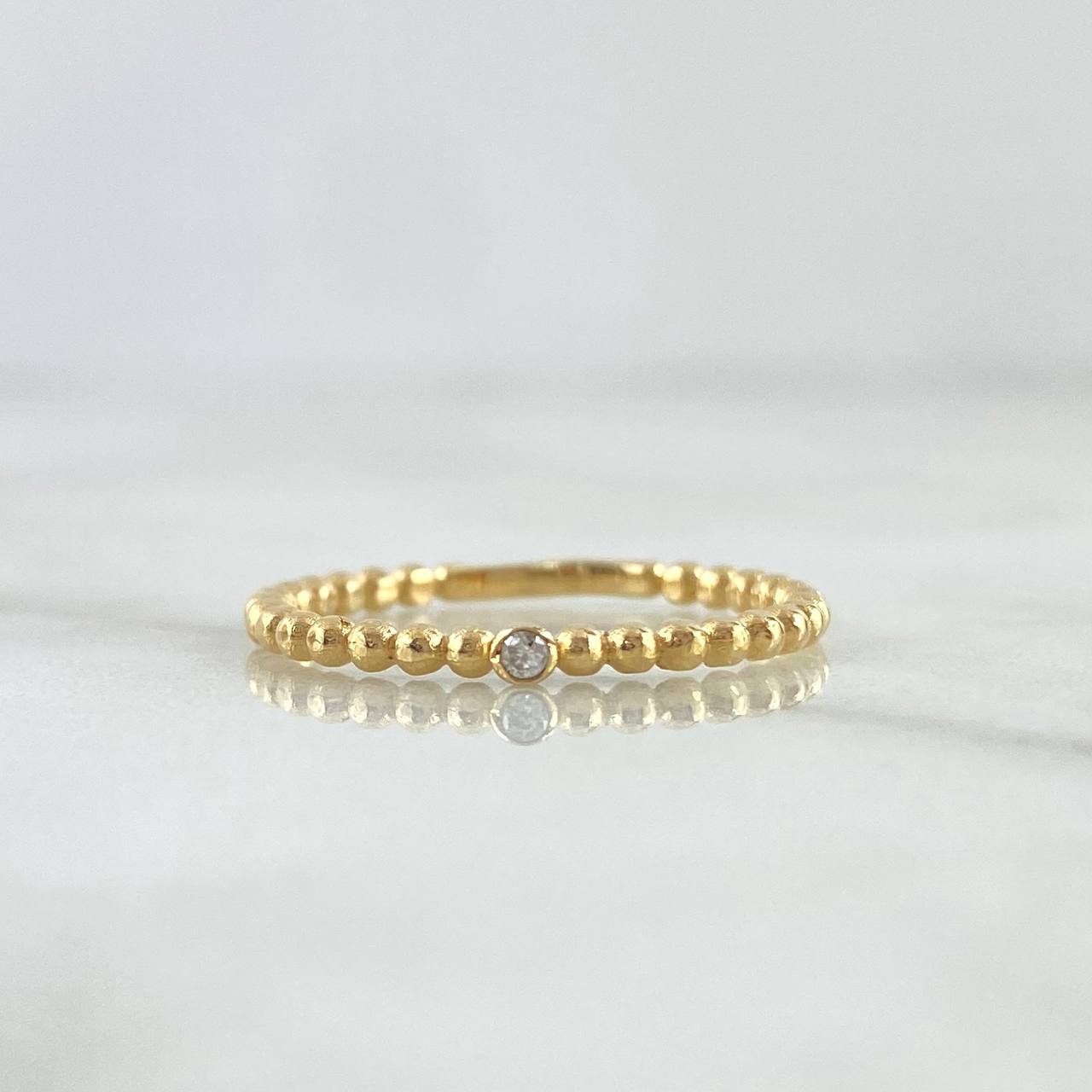 Anillo Solitario Bisel Esferas 1.6gr / T7 / Circon Blanco Oro Amarillo 18K ©