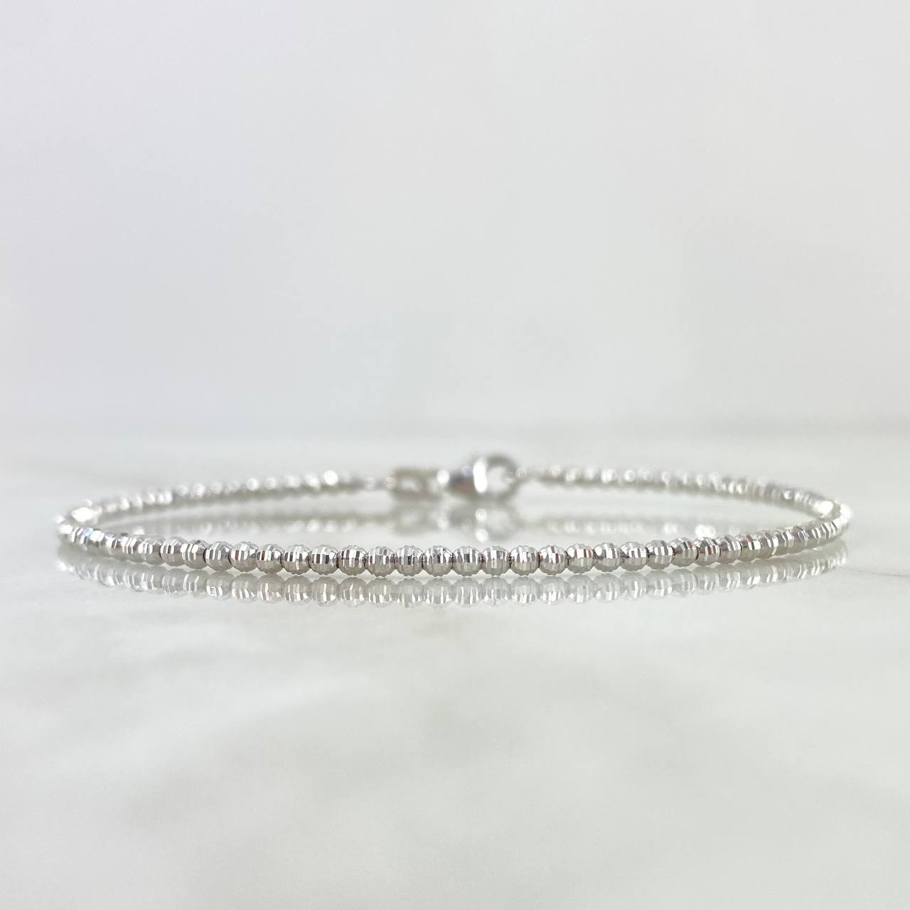 Pulso Aro 3.5gr / 16cm / 2mm Bolas Diamantadas Oro Blanco +4 18K *