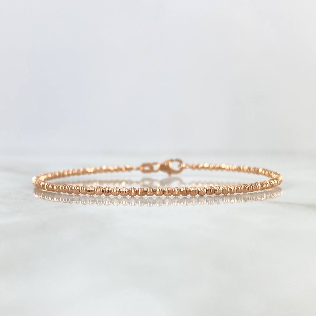 Pulso Aro 3.5gr / 16cm / 2mm Bolas Diamantadas Oro Rosa +4 18K *