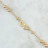 Pulso Aro Seguido Dos Corazones 3.15gr / 18cm / 3mm - 4mm Bolas Diamantadas Oro Amarillo 18K *