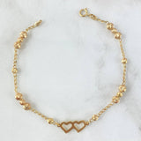 Pulso Aro Seguido Dos Corazones 3.15gr / 18cm / 3mm - 4mm Bolas Diamantadas Oro Amarillo 18K *