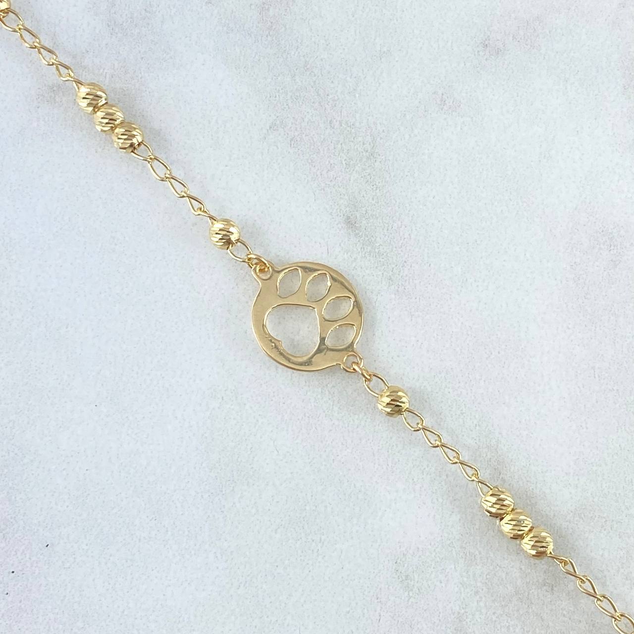 Pulso Aro Seguido Placa Huella 2.55gr / 18cm / 3mm Bolas Diamantadas Oro Amarillo 18K *