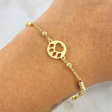 Pulso Aro Seguido Placa Huella 2.55gr / 18cm / 3mm Bolas Diamantadas Oro Amarillo 18K *