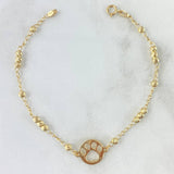 Pulso Aro Seguido Placa Huella 2.55gr / 18cm / 3mm Bolas Diamantadas Oro Amarillo 18K *