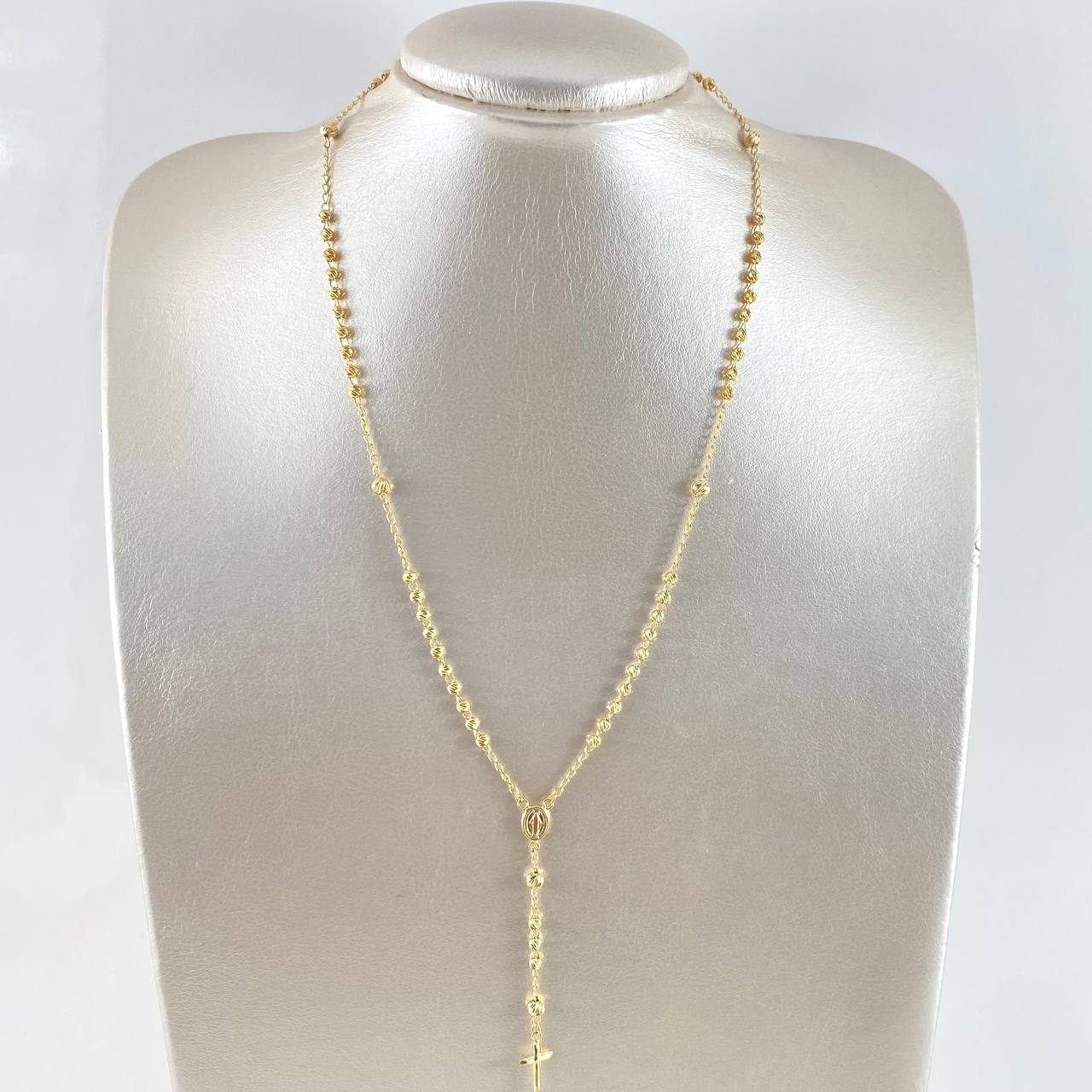 Rosario Virgen Guadalupe 6.1gr / 45cm / 3mm - 4mm Bolas Diamantadas - Cruz Lisa Oro Amarillo 18K