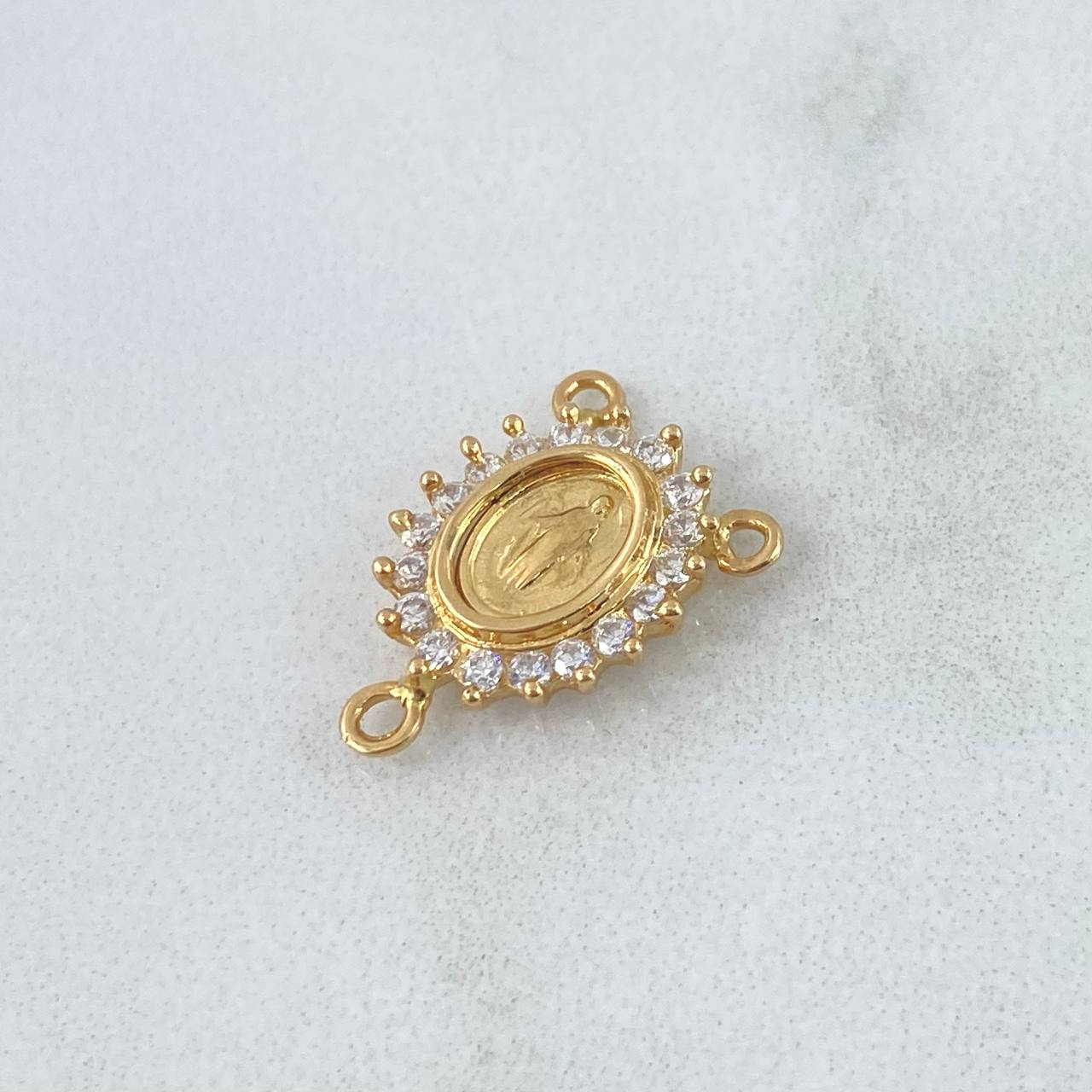 Herraje Crucero Virgen Milagrosa 1.3gr / 1.6cm / Circones Blancos Oro Amarillo 18K