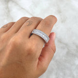Anillo Rectangulo Tres Carriles 5.4gr / T10 1/2 / Circones Blancos Oro Blanco 18K ©