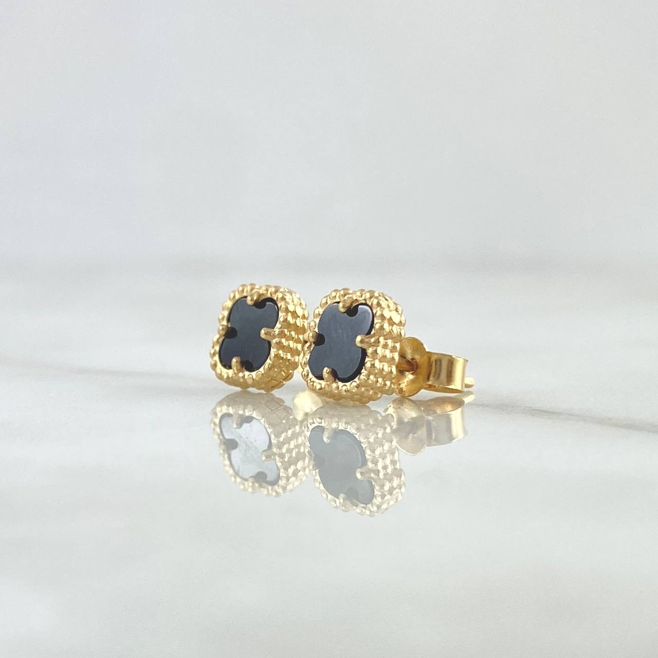 Topos  Trébol VCyA  2.8gr / 9mm Onix Negro Punteado Oro Amarillo Nac.Esp. 18K