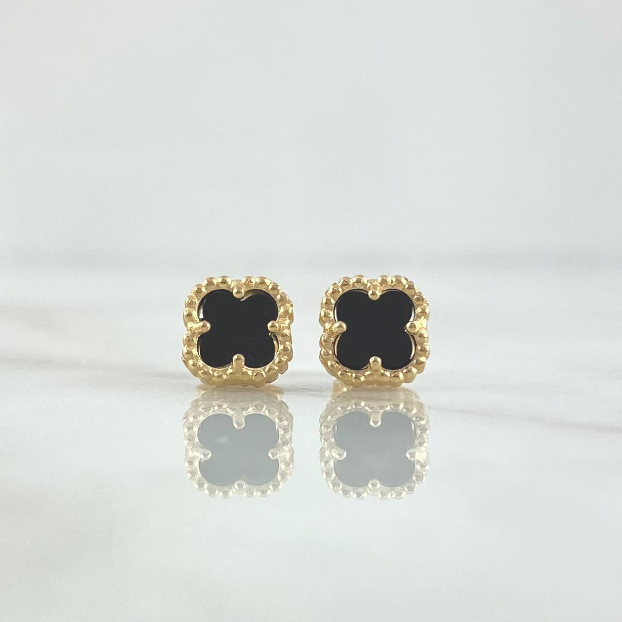 Topos  Trébol VCyA  2.8gr / 9mm Onix Negro Punteado Oro Amarillo Nac.Esp. 18K