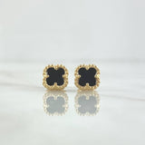 Topos Trébol VCyA 2gr / 8mm Onix Negro Punteado Broche Mariposa Oro Amarillo Nac.Esp. 18K