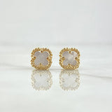 Topos Trébol VCyA 2gr / 7mm Nacar Blanco Punteado Oro Amarillo Nac.Esp. 18K ©