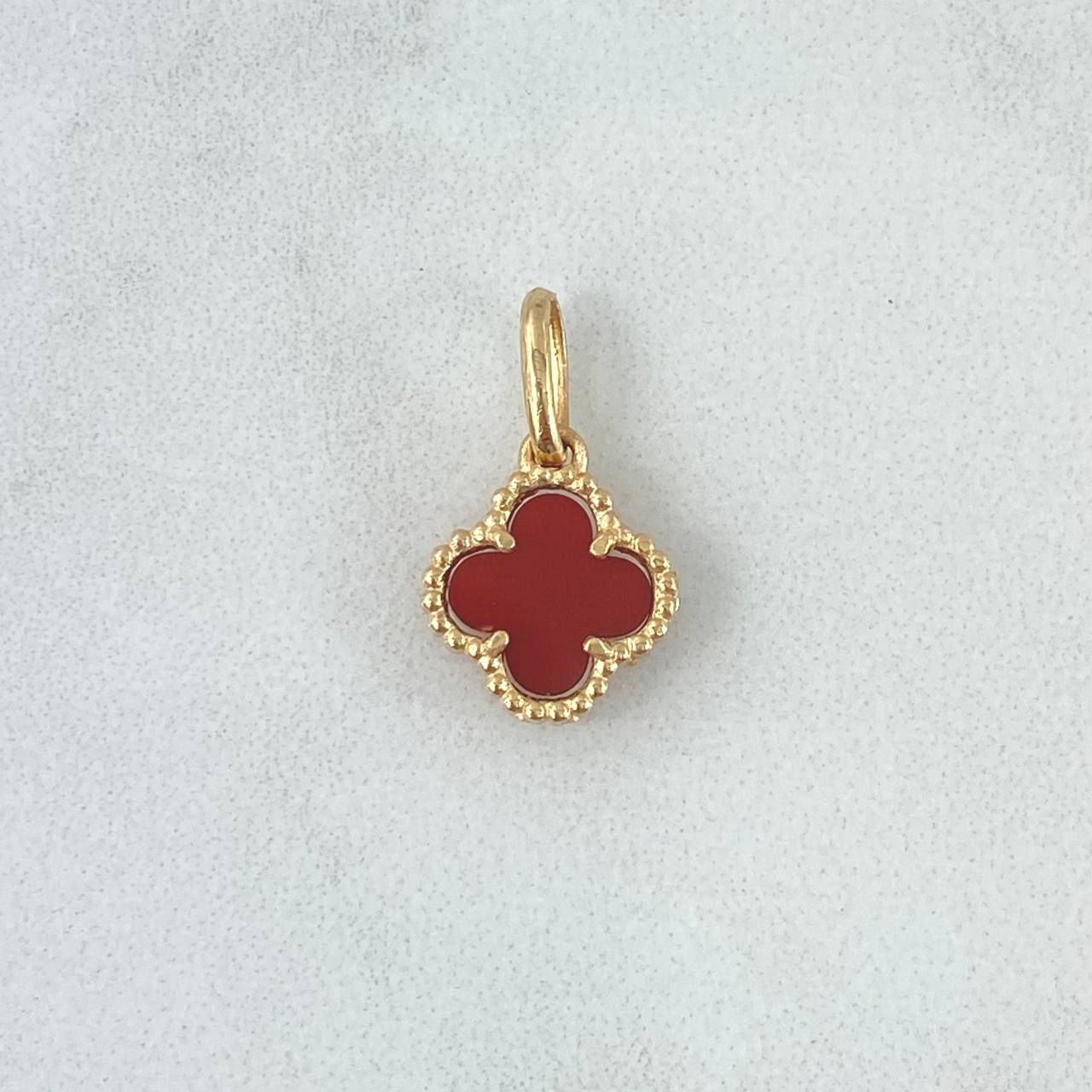Dije Trébol VCyA 1.25gr / 1.7cm / 10mm Ambar Rojo Punteado Oro Amarillo Nac.Esp. 18K ©