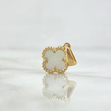 Dije Trébol VCyA 1.45gr / 1.6cm / 10mm Nacar Blanco Punteado Oro Amarillo Nac.Esp. 18K ©