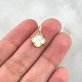 Dije Trebol VCyA 1.7gr / 1.7cm / Nacar Blanco Punteado Oro Amarillo Nac.Esp. 18K