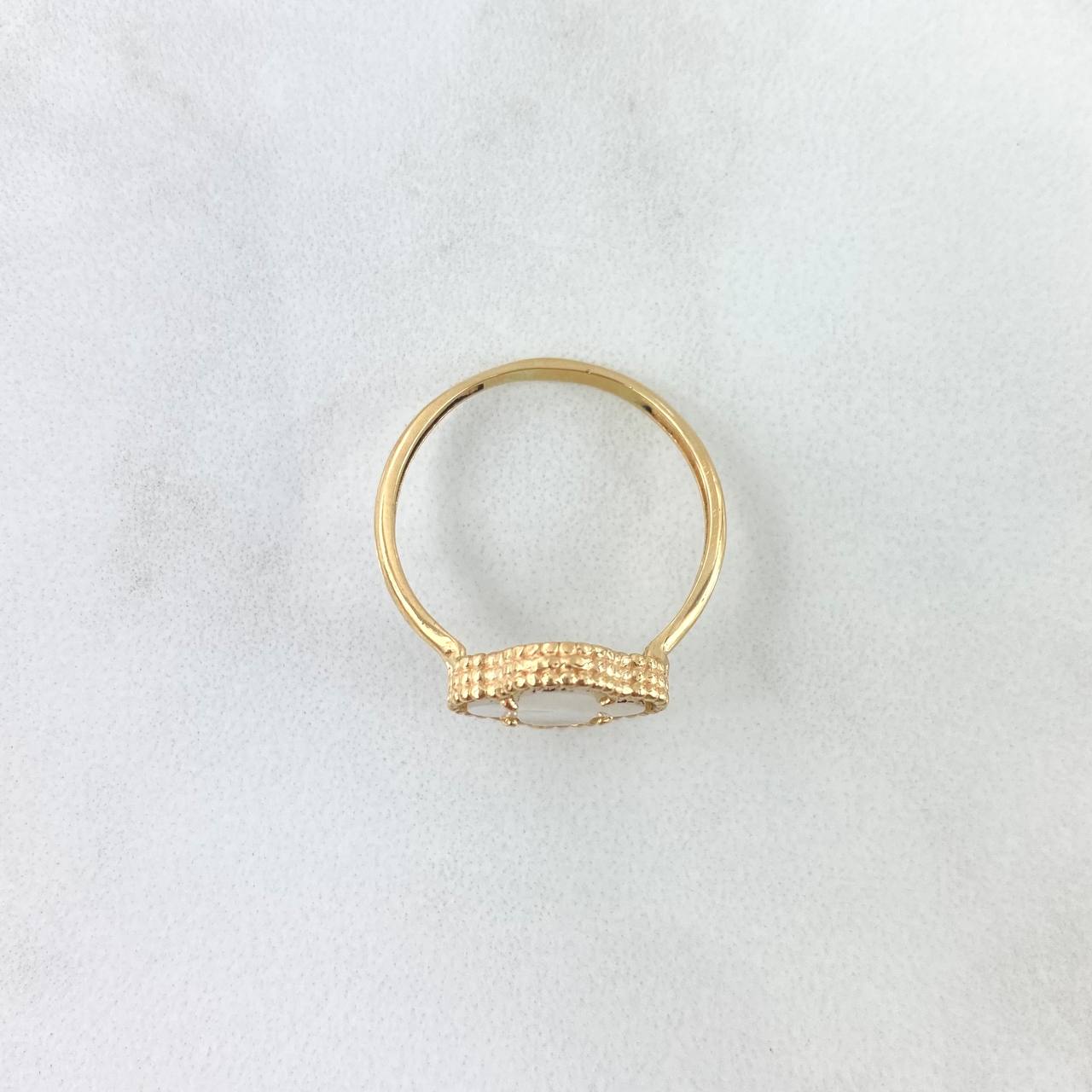 Anillo Trébol VCyA 2.35gr / T7 3/4 / 12mm Nacar Blanco Punteado Oro Amarillo Nac.Esp. 18K ©