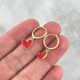 Candongas Corazón Punteado 2.25gr / 1.4cm-2.4cm / Resina Roja Oro Amarillo 18K ©