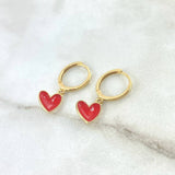 Candongas Corazón Punteado 2.25gr / 1.4cm-2.4cm / Resina Roja Oro Amarillo 18K ©
