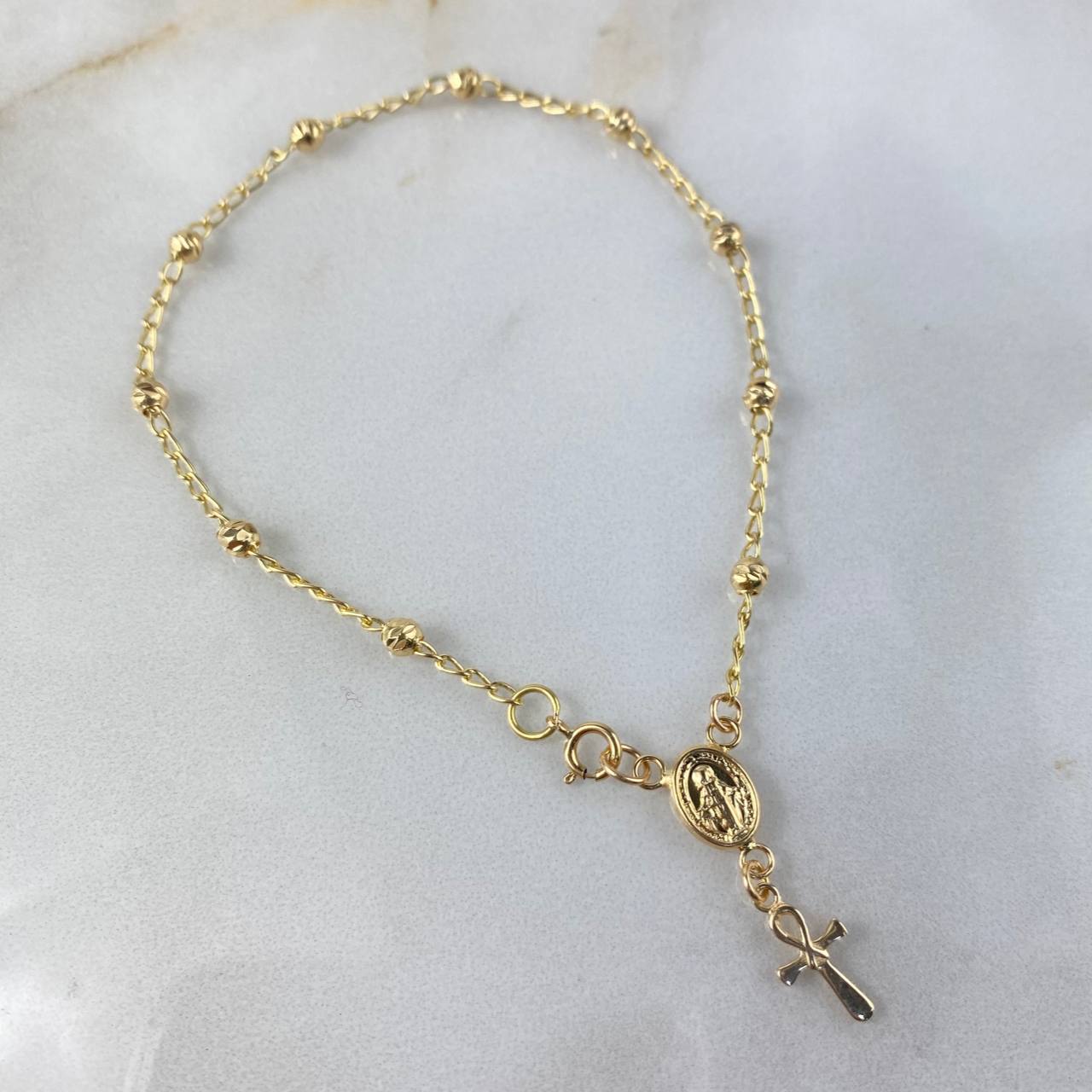 Pulso Denario Virgen Milagrosa 2.5gr / 18.5cm / 3mm Cruz Anj Oro Amarillo