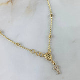 Tobillera Denario Virgen Milagrosa 3.05gr / 25.5cm / 3mm Bolas Diamantadas Circones Blancos Cruz Oro Amarillo