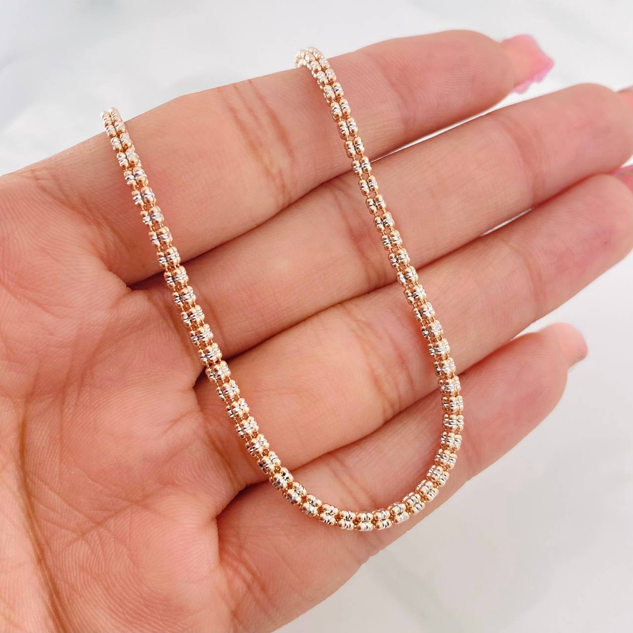 Cadena Ice 18.5g / 70cm / 2.29mm Dos Oros Blanco Rosa 18K