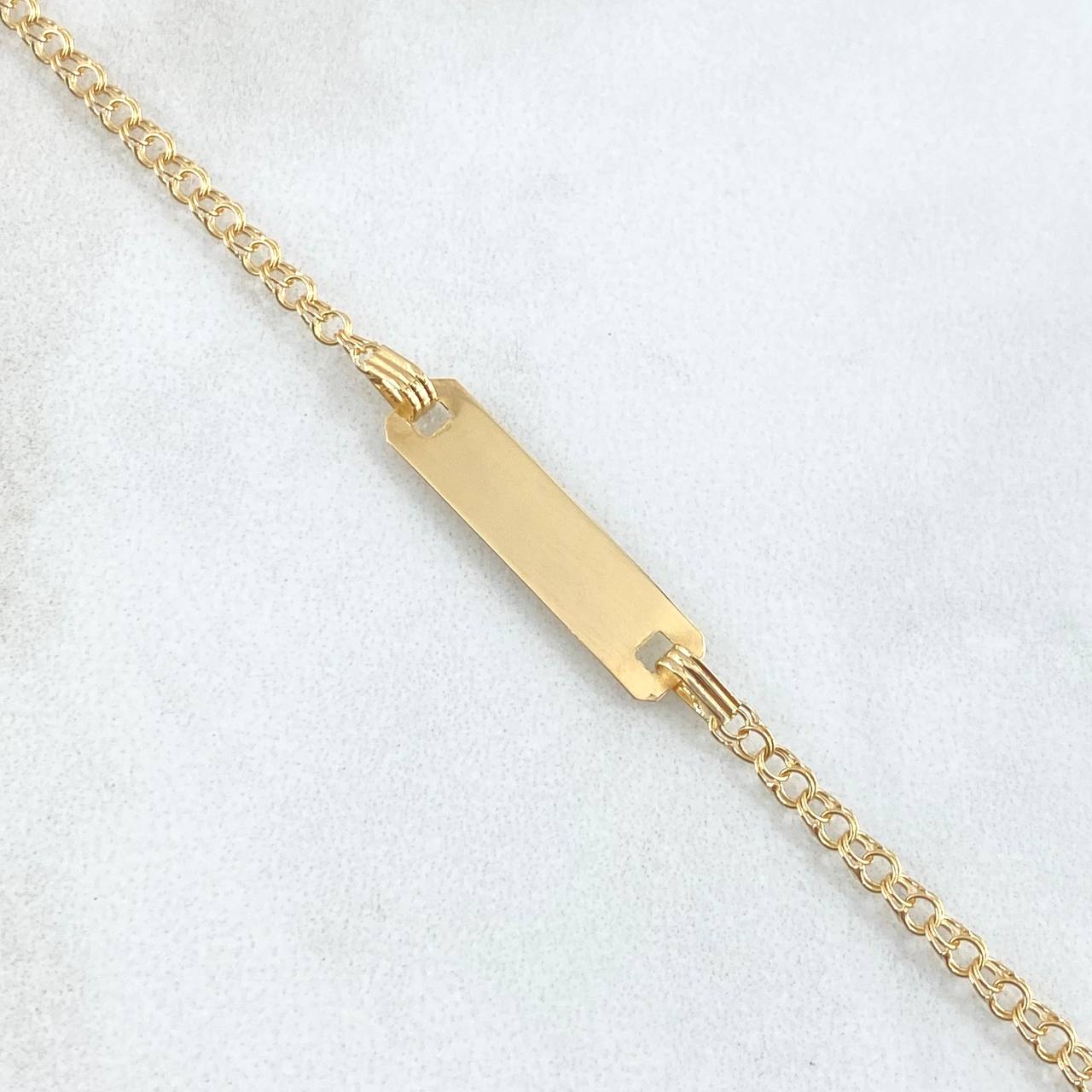 Pulso Bebé Aro Seguido Placa Rectangular 1.25gr / 12cm-14cm / 2.4mm Gradual Oro Amarillo 18K *