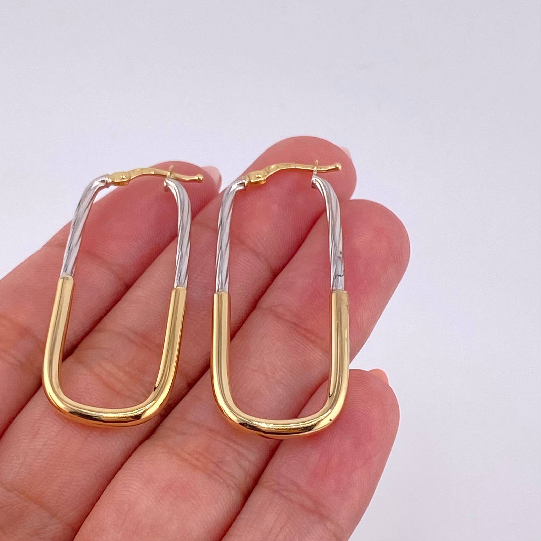 Candongas Clip 2.4g / 4.1cm Dos Oros Amarillo Blanco 18K