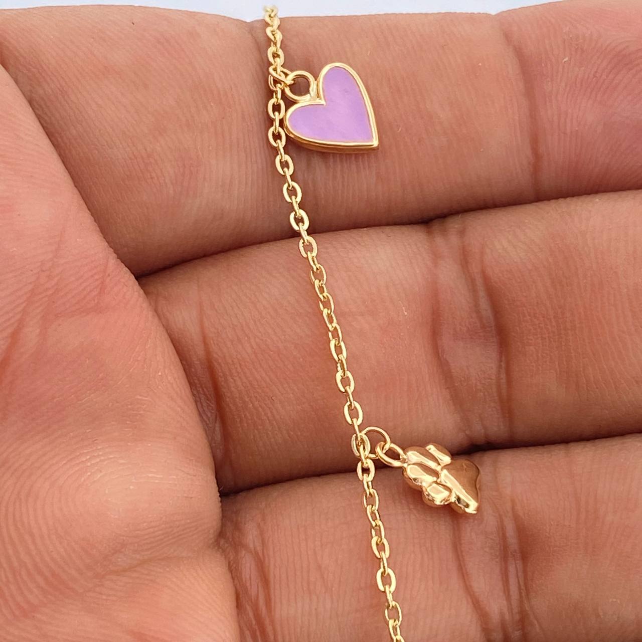 Tobillera Aro Seguido Figuras Corazon 3.5gr / 26.1cm / 1.44mm Oro Amarillo 18K %