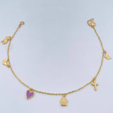 Tobillera Aro Seguido Figuras Corazon 3.5gr / 26.1cm / 1.44mm Oro Amarillo 18K %