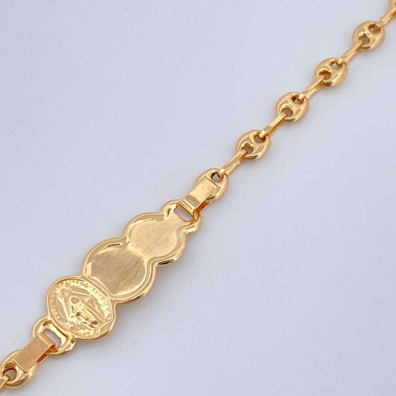 Pulso Bebé Placa Virgen Milagrosa Gc 1.85gr / 15.3cm / 3.37mm Oro Amarillo 18K %