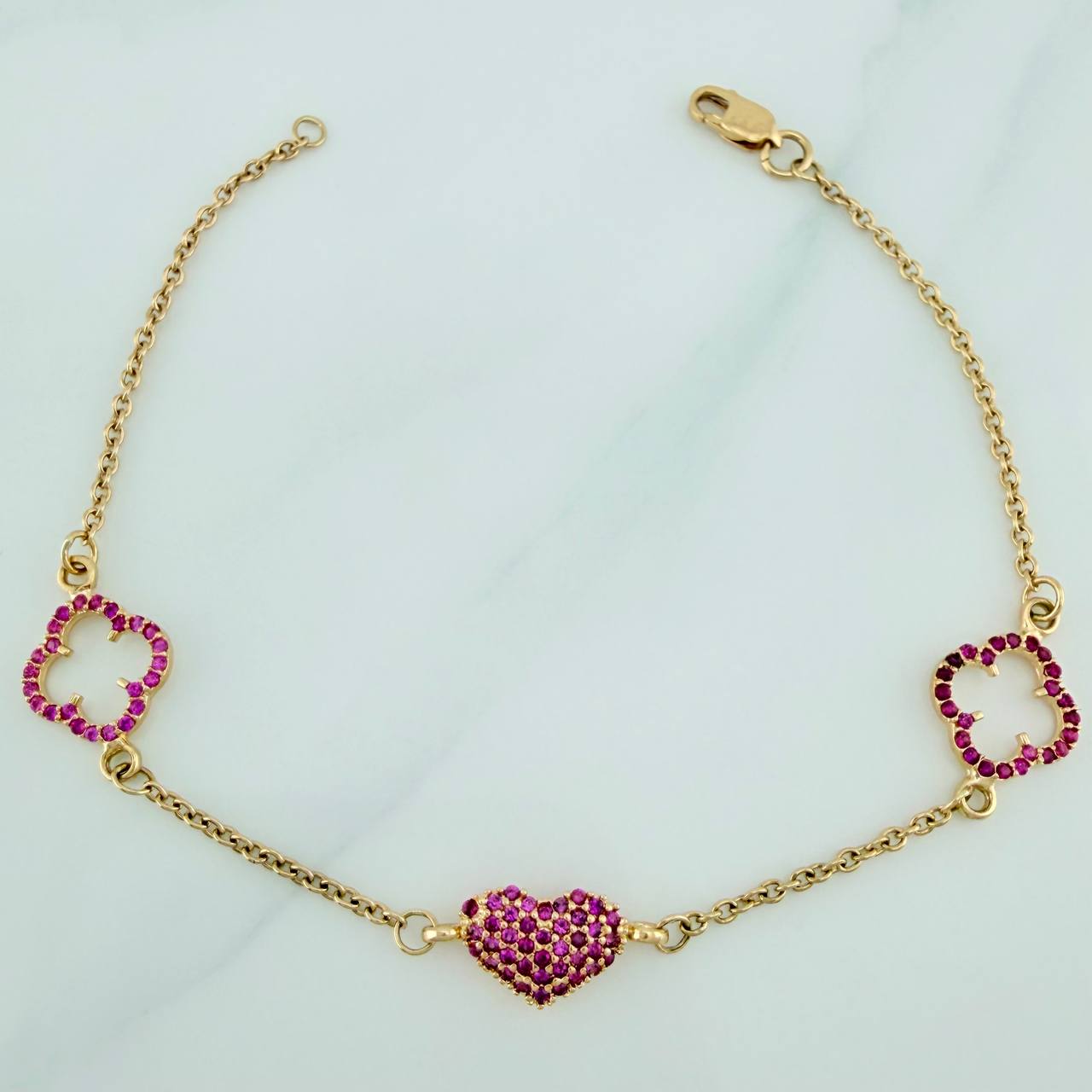 Pulso Trebol Corazon Aro Seguido 3.25gr / 18cm / 1mm Oro Amarillo 18K %