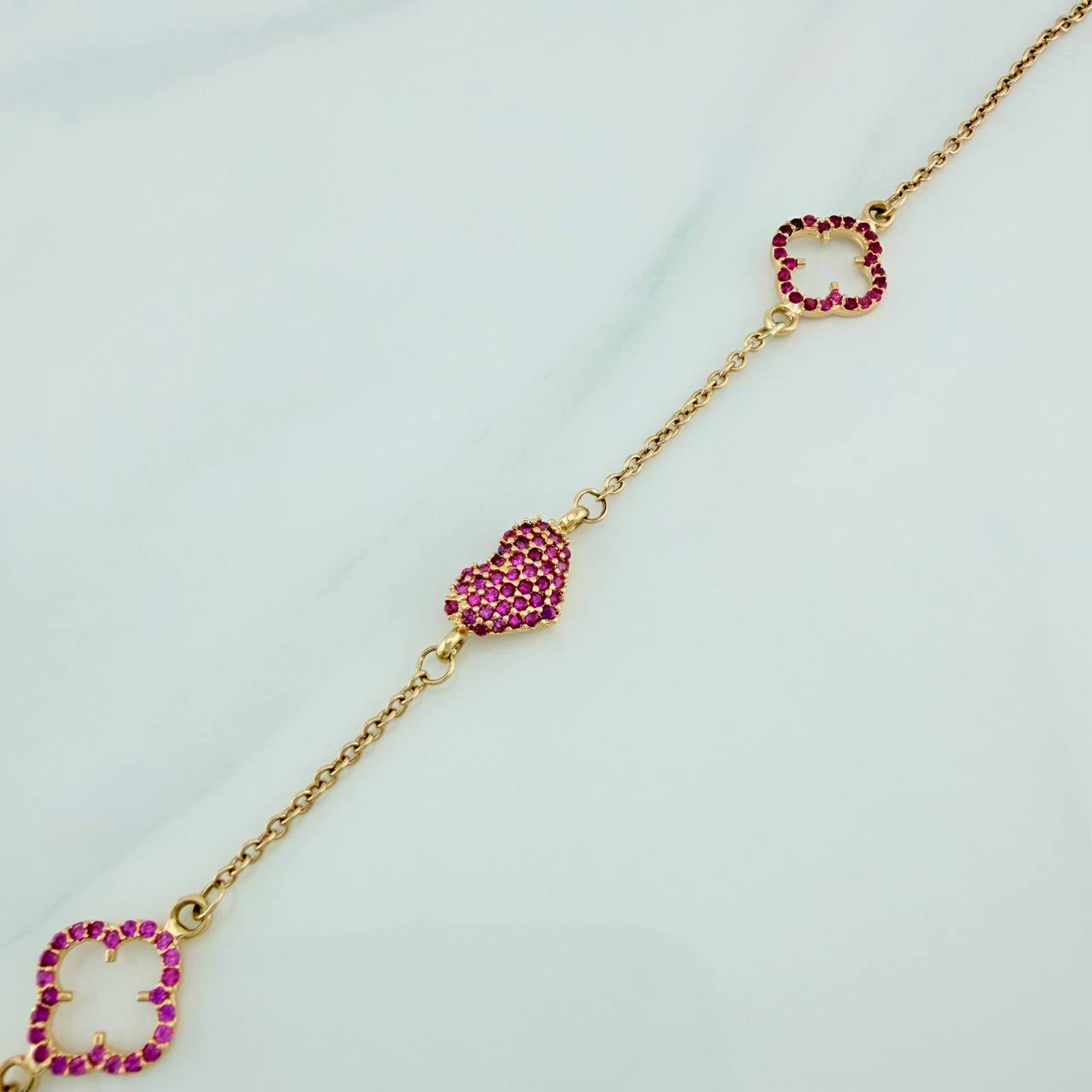 Pulso Trebol Corazon Aro Seguido 3.25gr / 18cm / 1mm Oro Amarillo 18K %