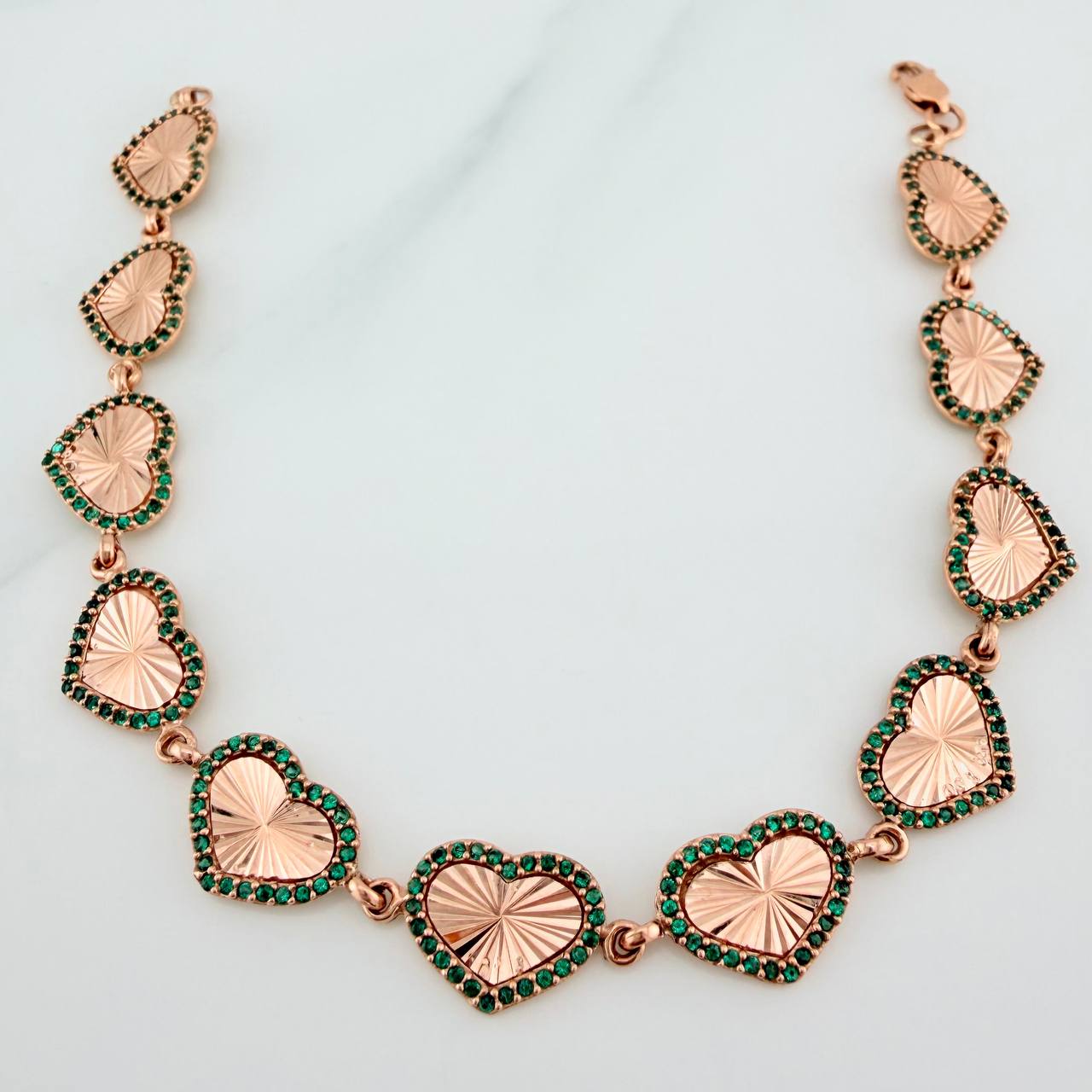 Pulso Corazones 10.65gr / 20.2cm / 10mm Oro Rosa 18K