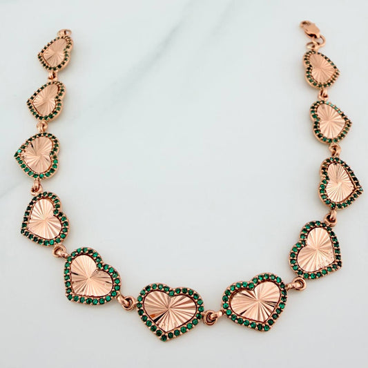 Pulso Corazones 10.65gr / 20.2cm / 10mm Oro Rosa 18K