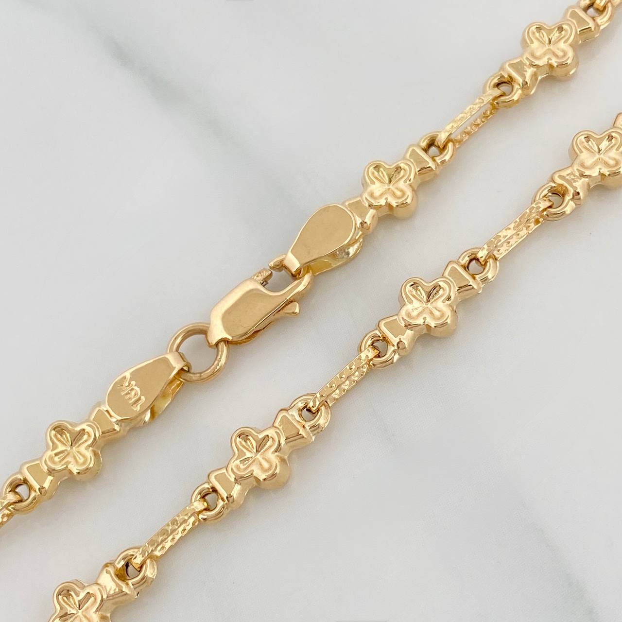 Cadena Rustica Flores 11.25gr / 61.5cm / 4.8mm Oro Amarillo 18K &