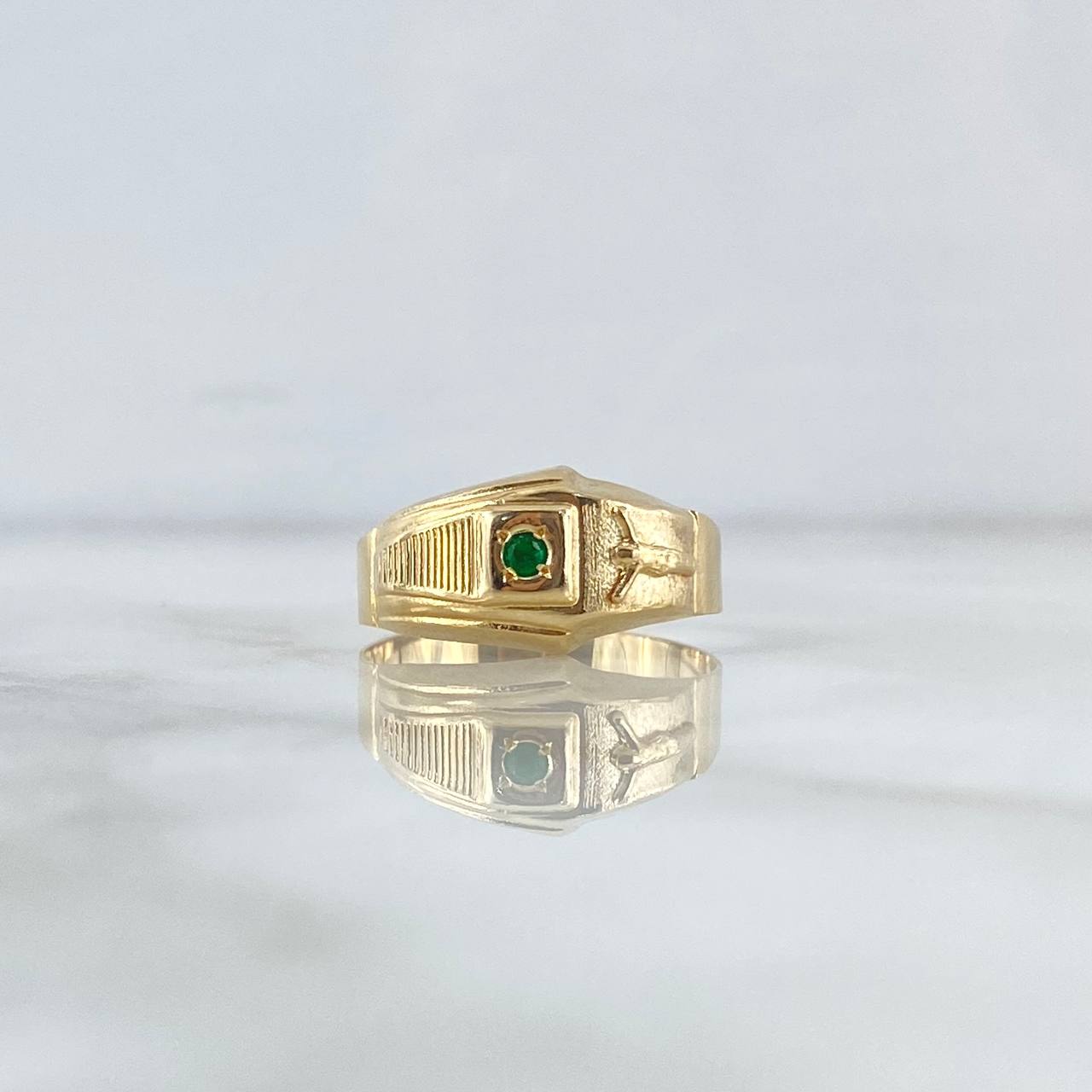 Anillo Cristo Punta Rayada 2.1gr / T4 3/4 / Circon Verde Oro Amarillo 18K