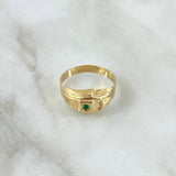 Anillo Cristo Punta Rayada 2.1gr / T4 3/4 / Circon Verde Oro Amarillo 18K
