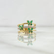 Anillo Tres Lineas Mariposa 4.2gr / T6 3/4 / Circones Blancos Verdes Oro Amarillo 18K *