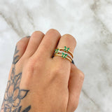 Anillo Tres Lineas Mariposa 4.2gr / T6 3/4 / Circones Blancos Verdes Oro Amarillo 18K *
