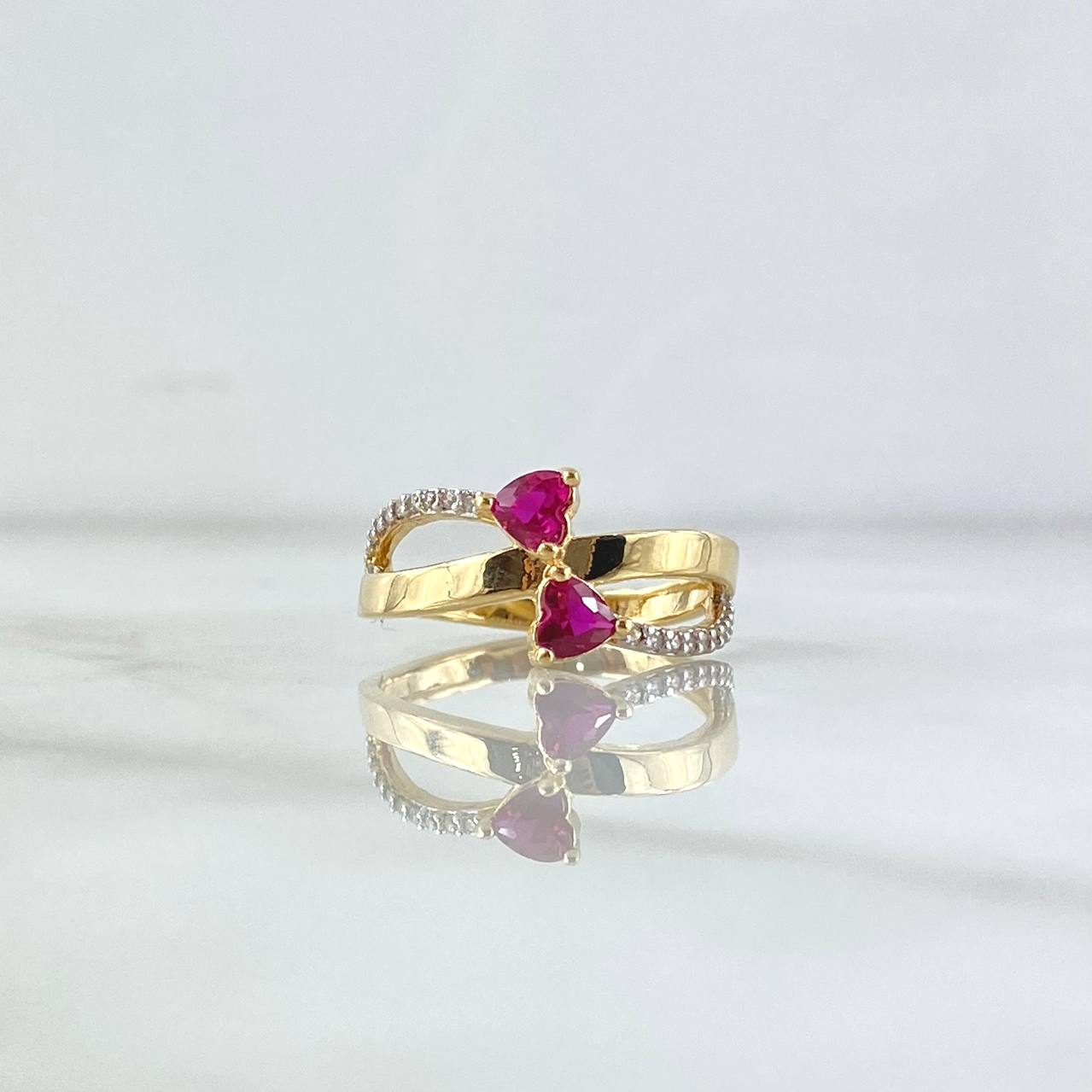 Anillo Corazones Constelados 2.65gr / T5 3/4 / Circones Blancos Fucsia Oro Amarillo 18K *