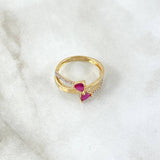 Anillo Corazones Constelados 2.65gr / T5 3/4 / Circones Blancos Fucsia Oro Amarillo 18K *