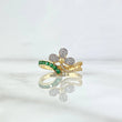 Anillo Trebol Oleado 3gr / T7 1/4 / Circones Blancos Verdes Oro Amarillo 18K *