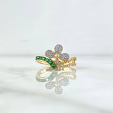 Anillo Trebol Oleado 3gr / T7 1/4 / Circones Blancos Verdes Oro Amarillo 18K *