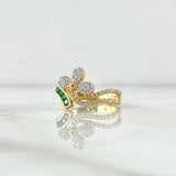 Anillo Trebol Oleado 3gr / T7 1/4 / Circones Blancos Verdes Oro Amarillo 18K *