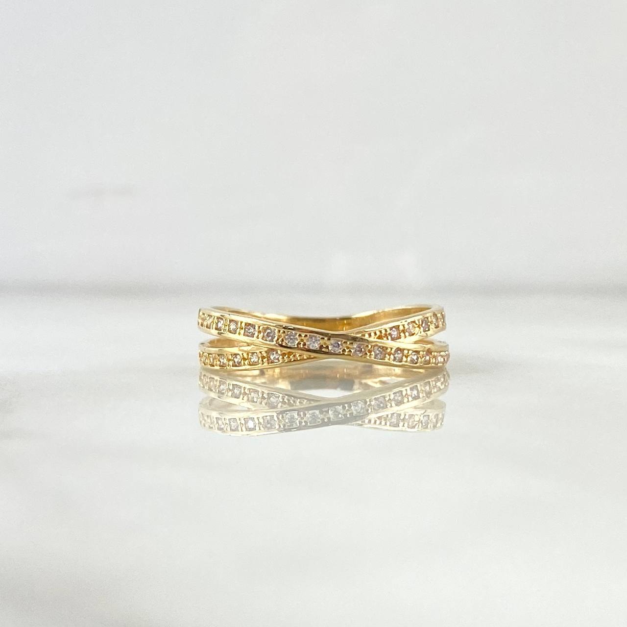 Anillo Lineas Cruzadas 2.25gr / T7 / Circones Blancos Oro Amarillo 18K *
