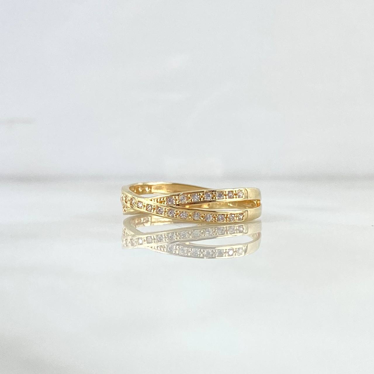 Anillo Lineas Cruzadas 2.25gr / T7 / Circones Blancos Oro Amarillo 18K *