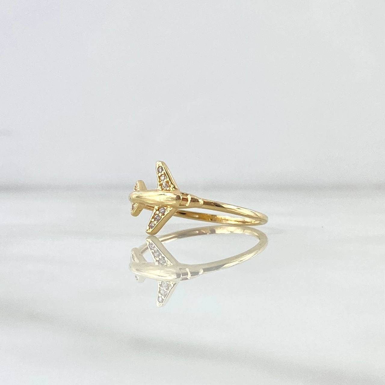 Anillo Avión 1.65gr / T7 / Circones Blancos Oro Amarillo 18K *