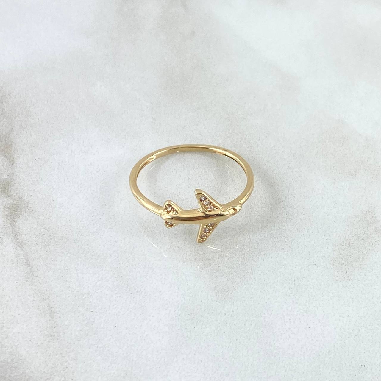 Anillo Avión 1.65gr / T7 / Circones Blancos Oro Amarillo 18K *